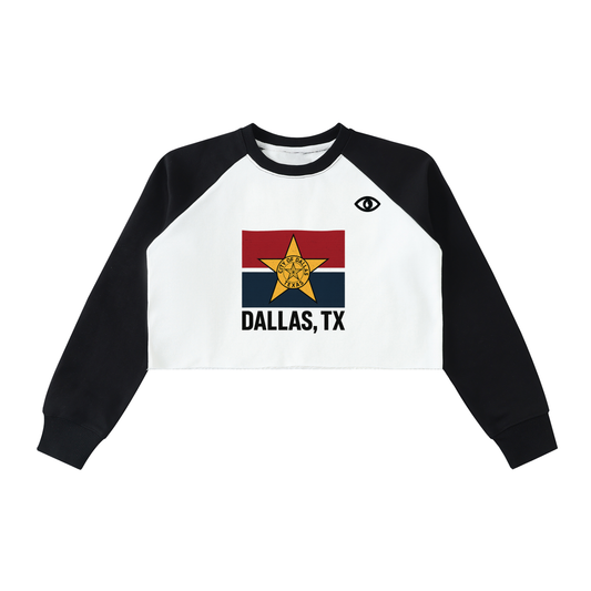 Raw-Hem Color-Block Raglan Crop Sweatshirt